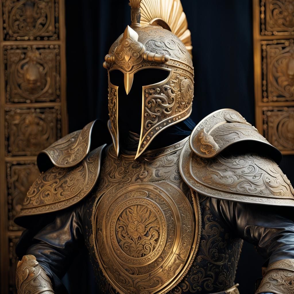 Warrior in Gold Armor with Celestial Carvings