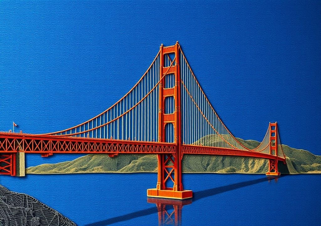 Golden Gate Bridge in Detailed String Art