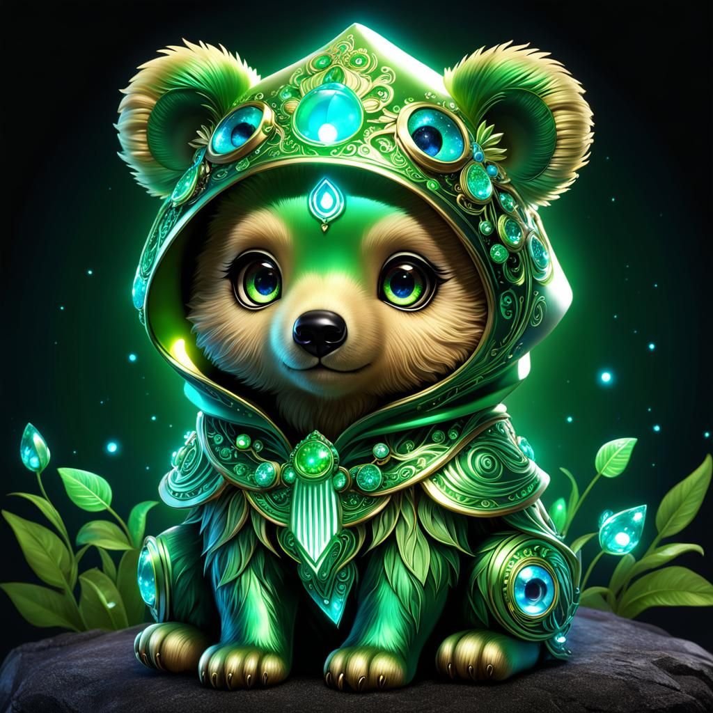 Bioluminescent Chibi Bear in Fairycore Style