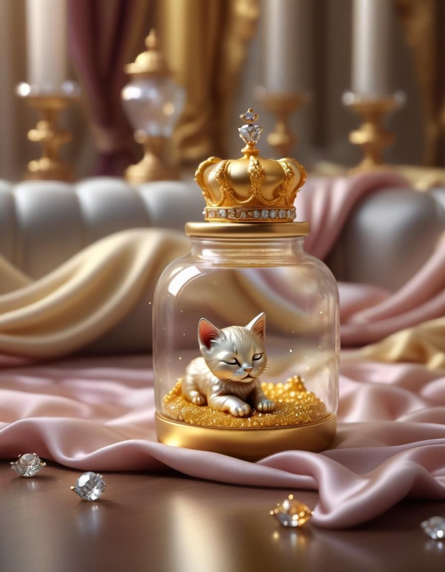 Gold Kitten Figurine in Palatial Setting