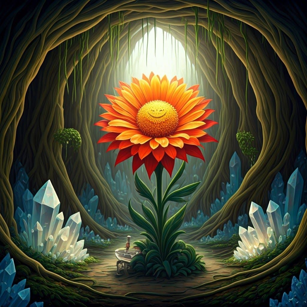 Whimsical Underground Garden Blooms with Radiant Piano