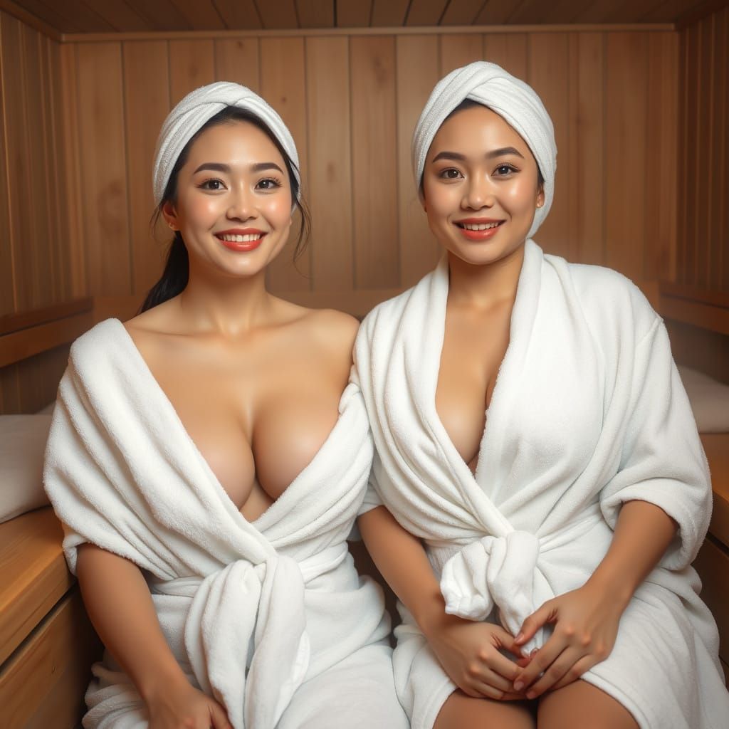 Serene Sauna Scene with Two Beautiful Chinese Women