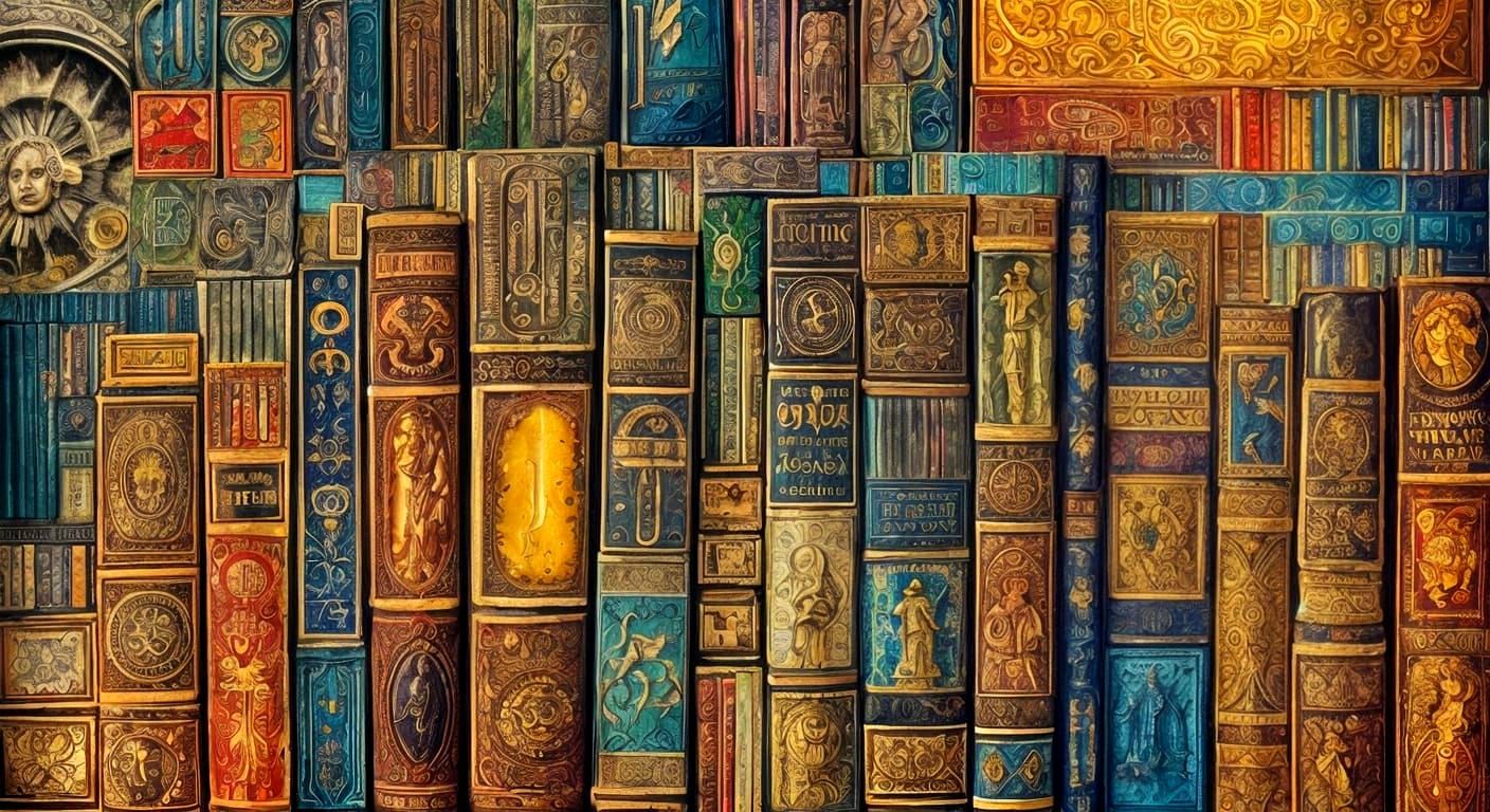 Fantasy Bookshelf Collage with Smooth Illustration