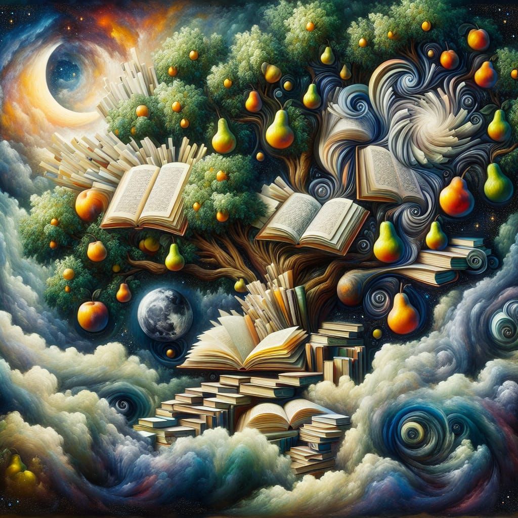 Impasto Fruits of Wisdom Abound in a Celestial Pear Tree