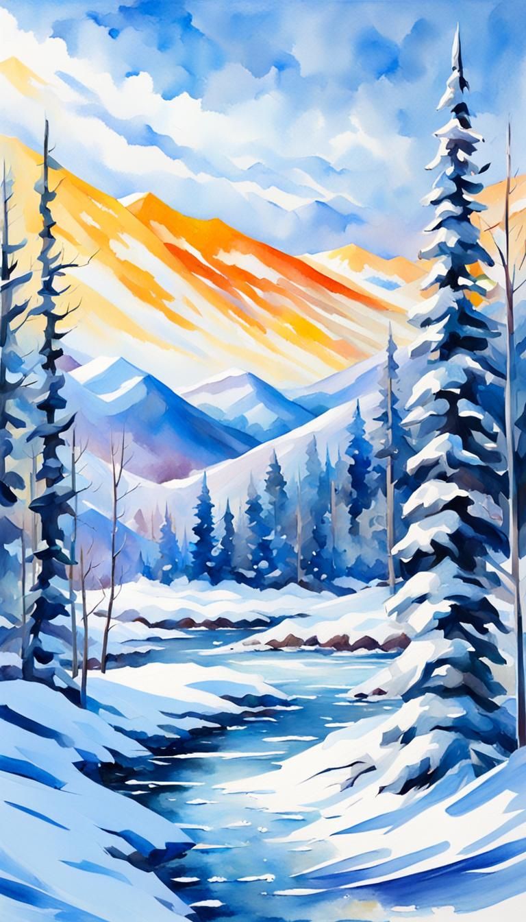 Gouache Winter Wonderland in Impressionist Style