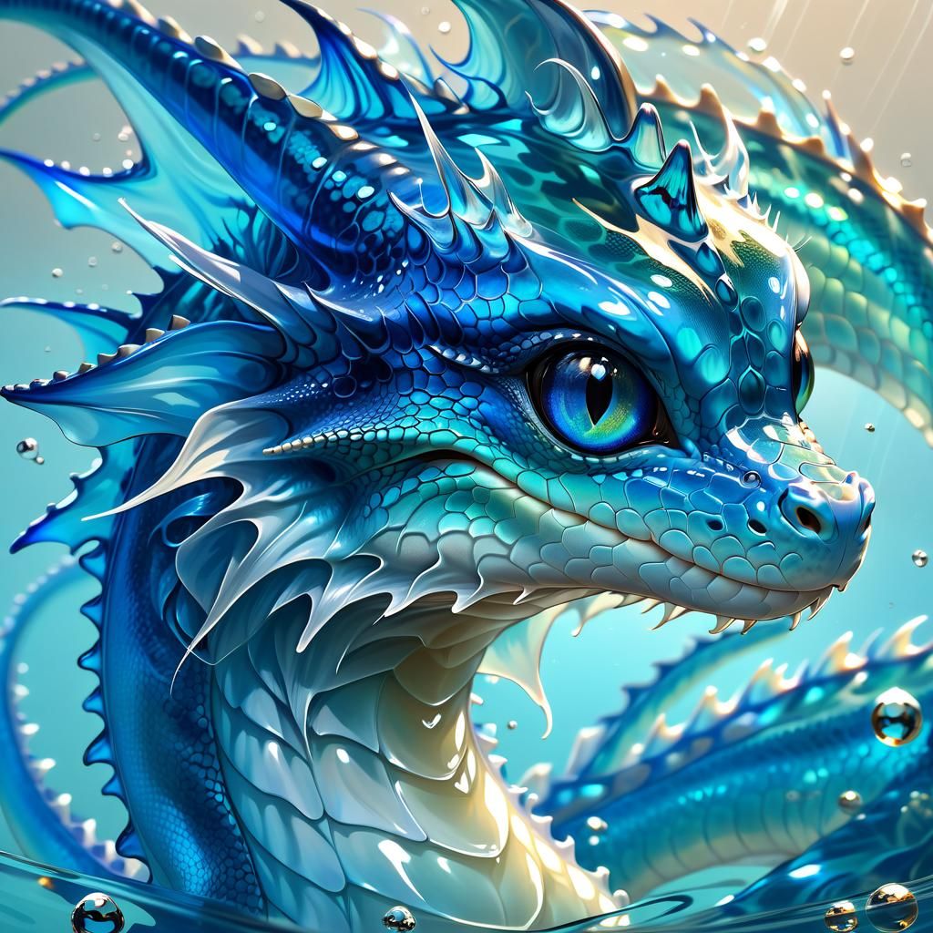 Anime Portrait of a Transparent Blue Water Dragon