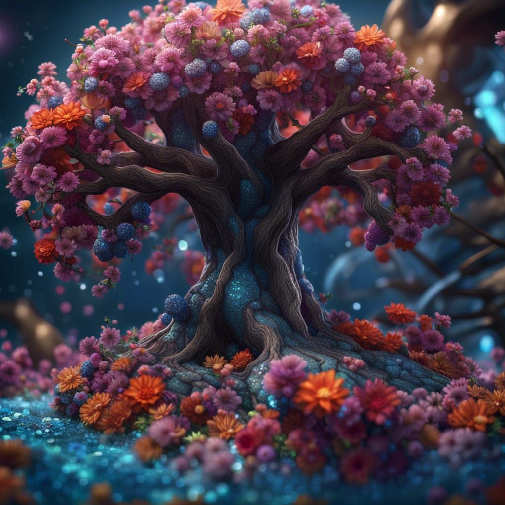 Floral Tree in Crystal Art Style
