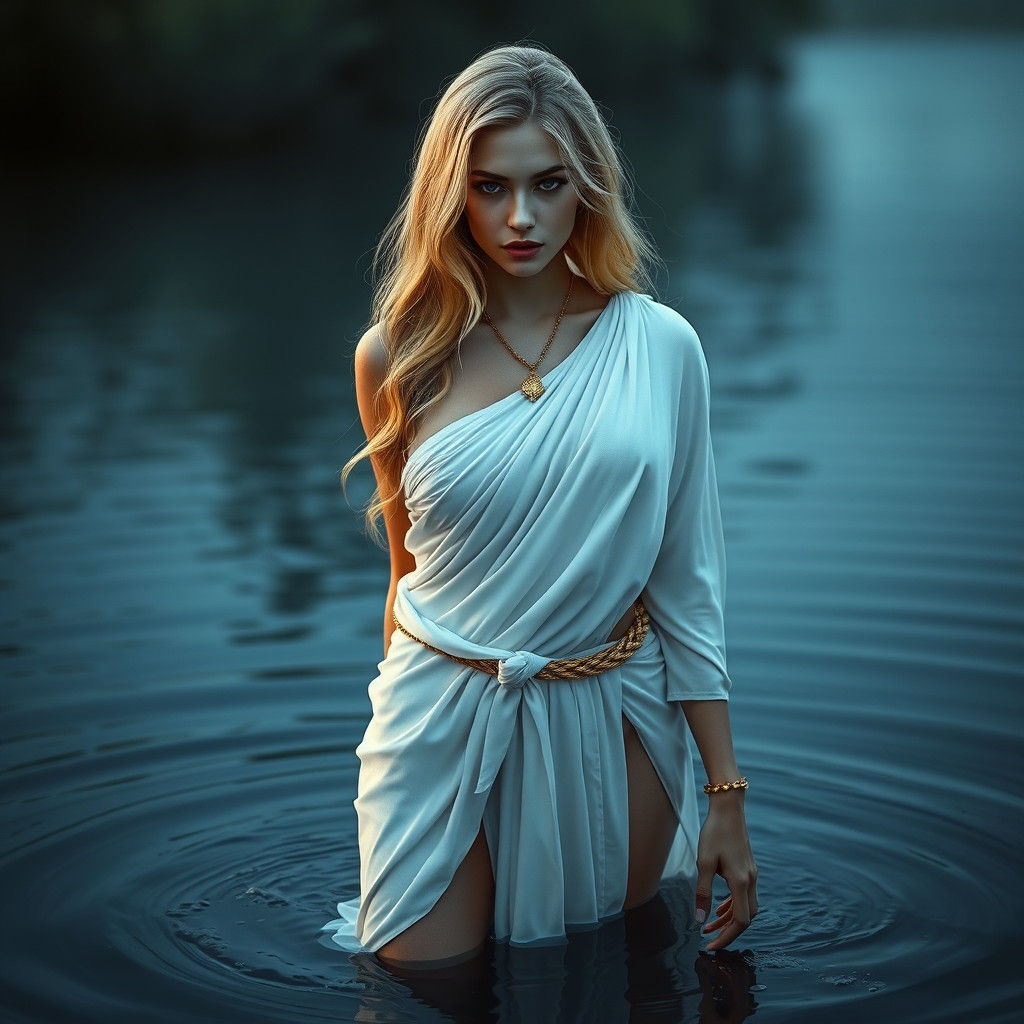 Seductive Goddess in Lake: Dark Romantic Art