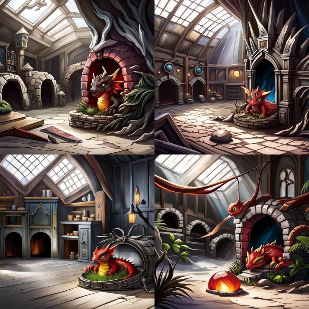 Hyperrealistic Red Baby Dragon in Abandoned Nursery