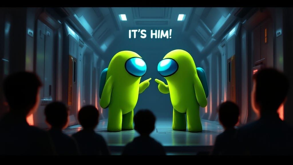 Surreal Among Us Confrontation in Neon-Lit Space