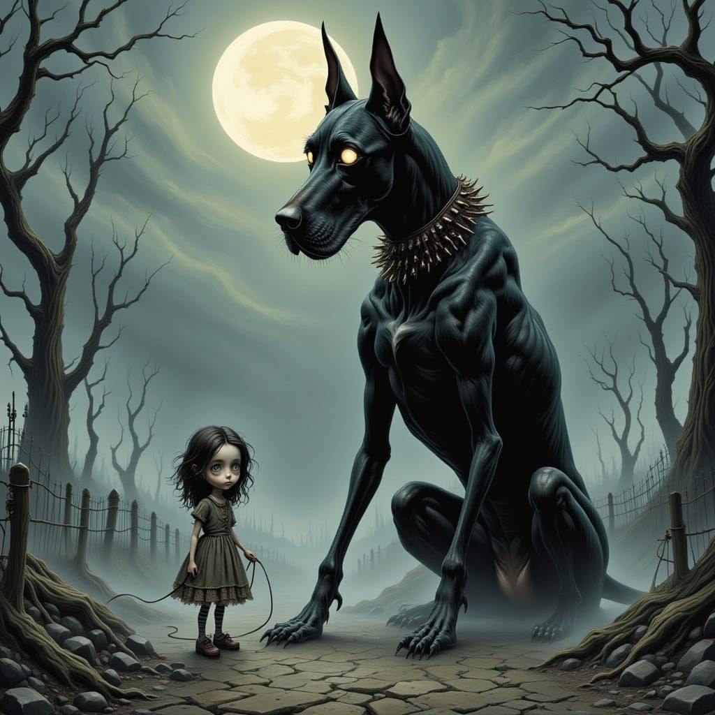 Gothic Girl with Great Dane in Burton Style