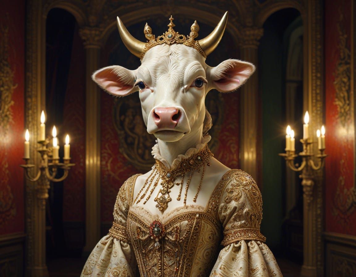 Elegant Cow in Edwardian Splendor