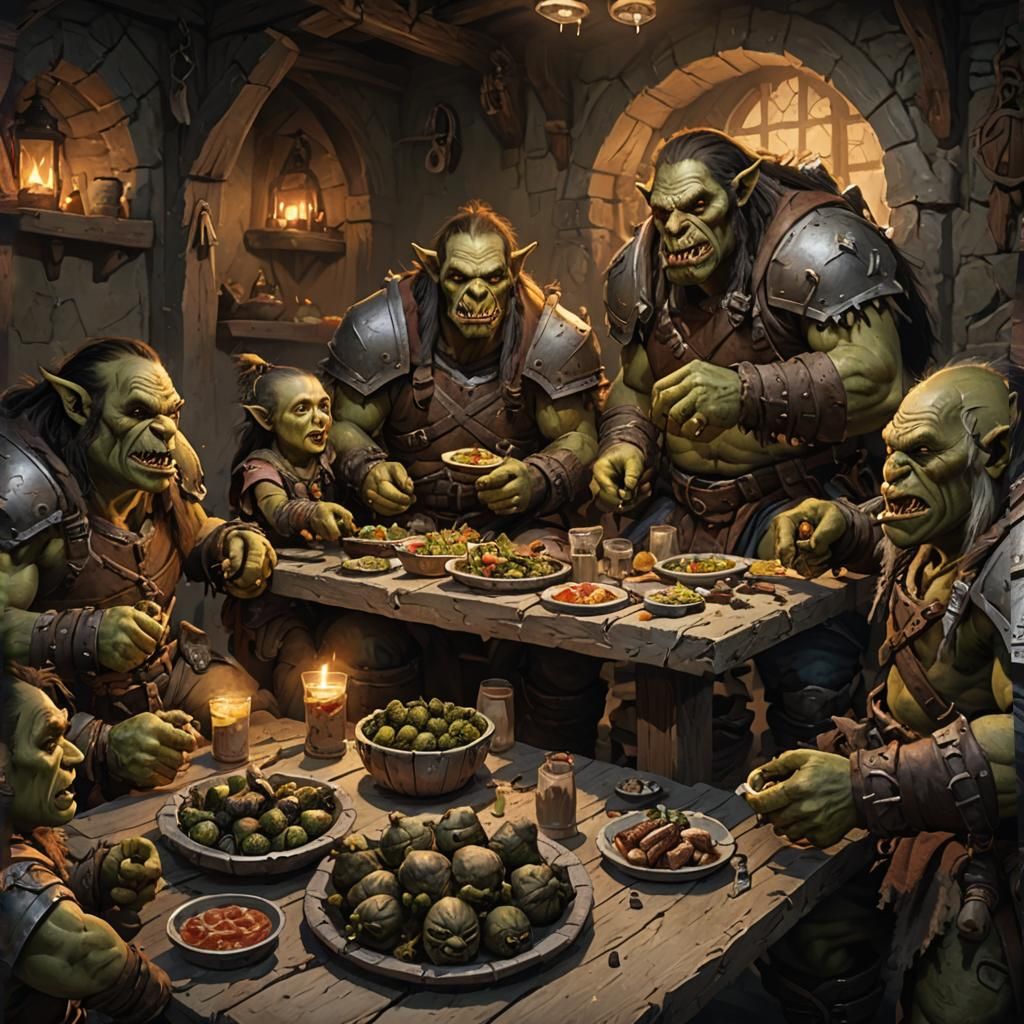 Orc Family Gathers for Feast