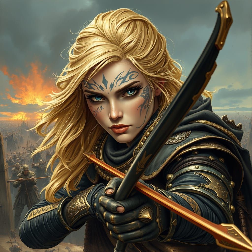 Golden Haired Warrior Princess Overlooking Battlefield