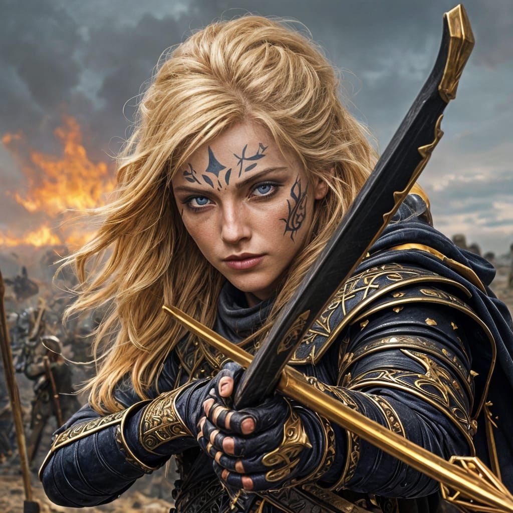 Golden Warrior Princess Overlooking Battlefield