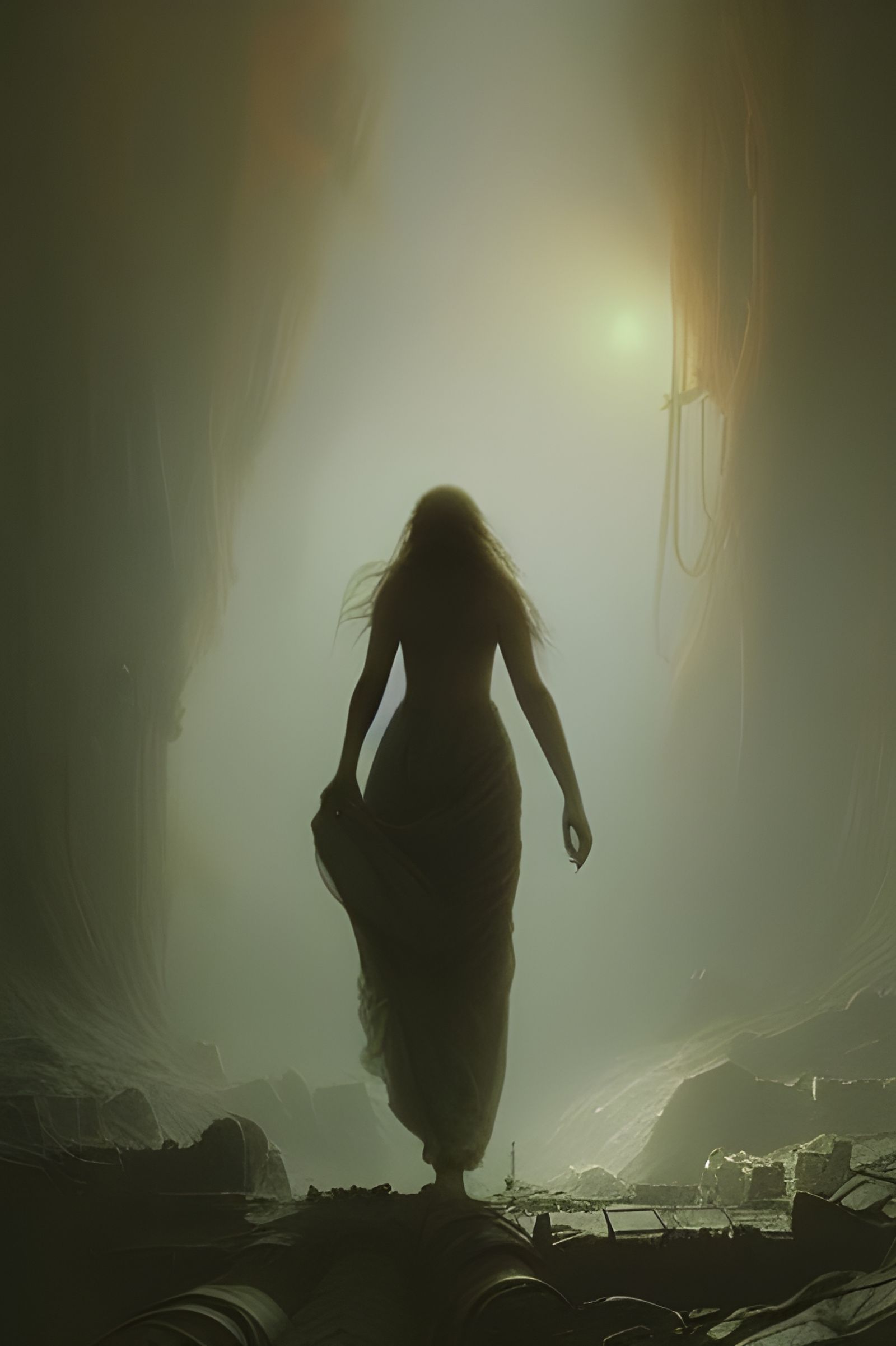 Ethereal Horror Girl in a Hyperdetailed Fantasy Landscape