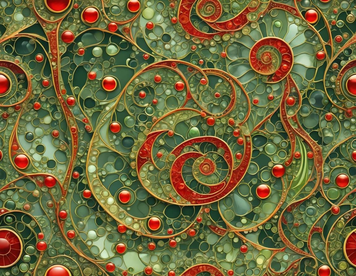Art Nouveau Dew Drops: Fibonacci in Red