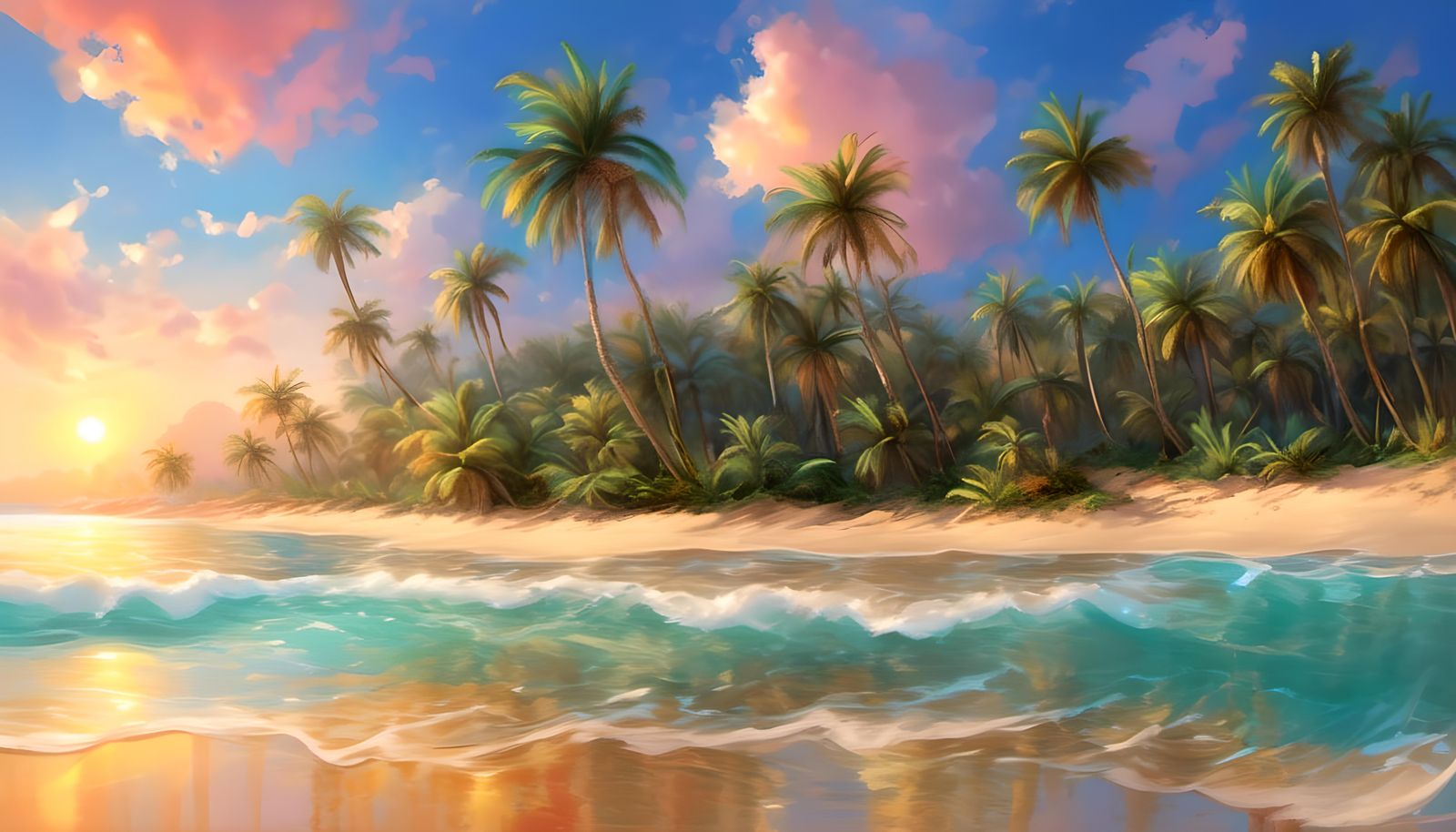 Tropical Beach Sunset in Abstract Style