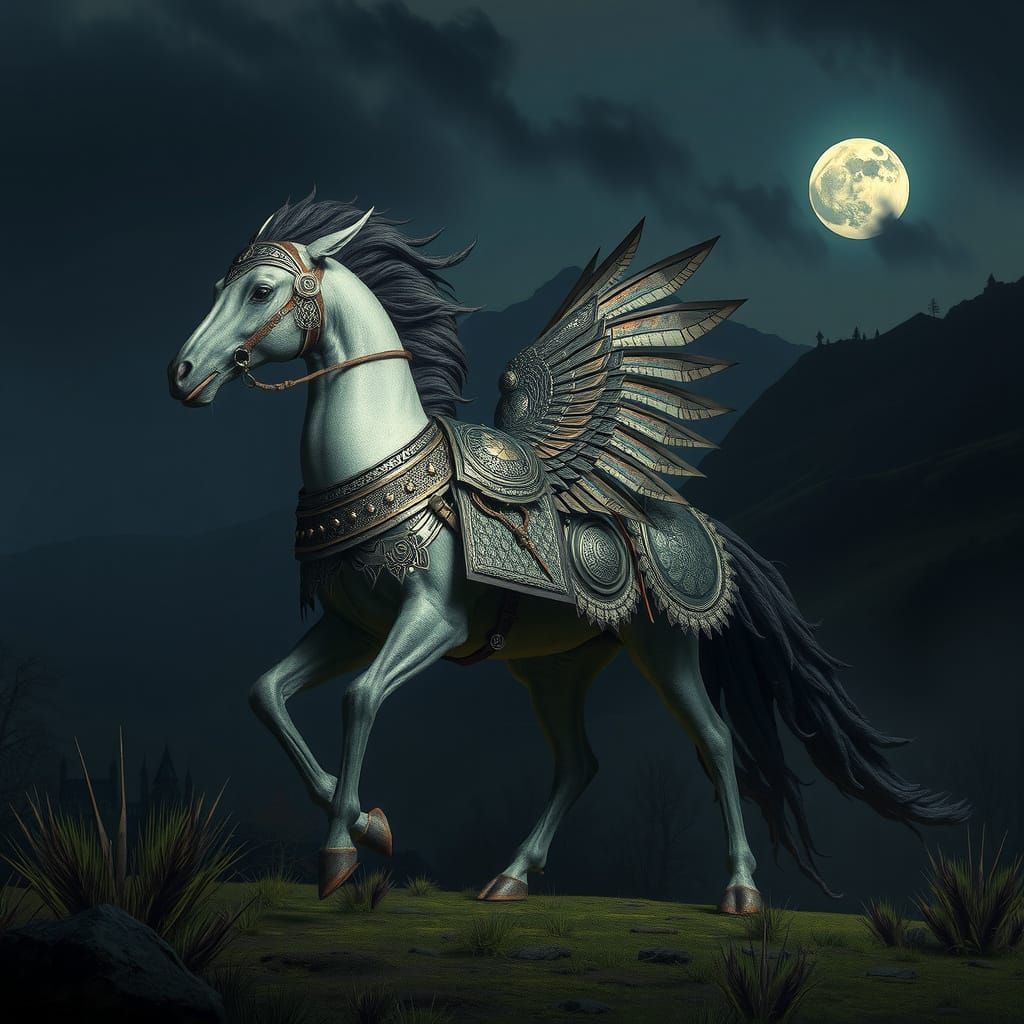 Majestic Dark Fantasy Goose Horse Hybrid in Photorealistic A...