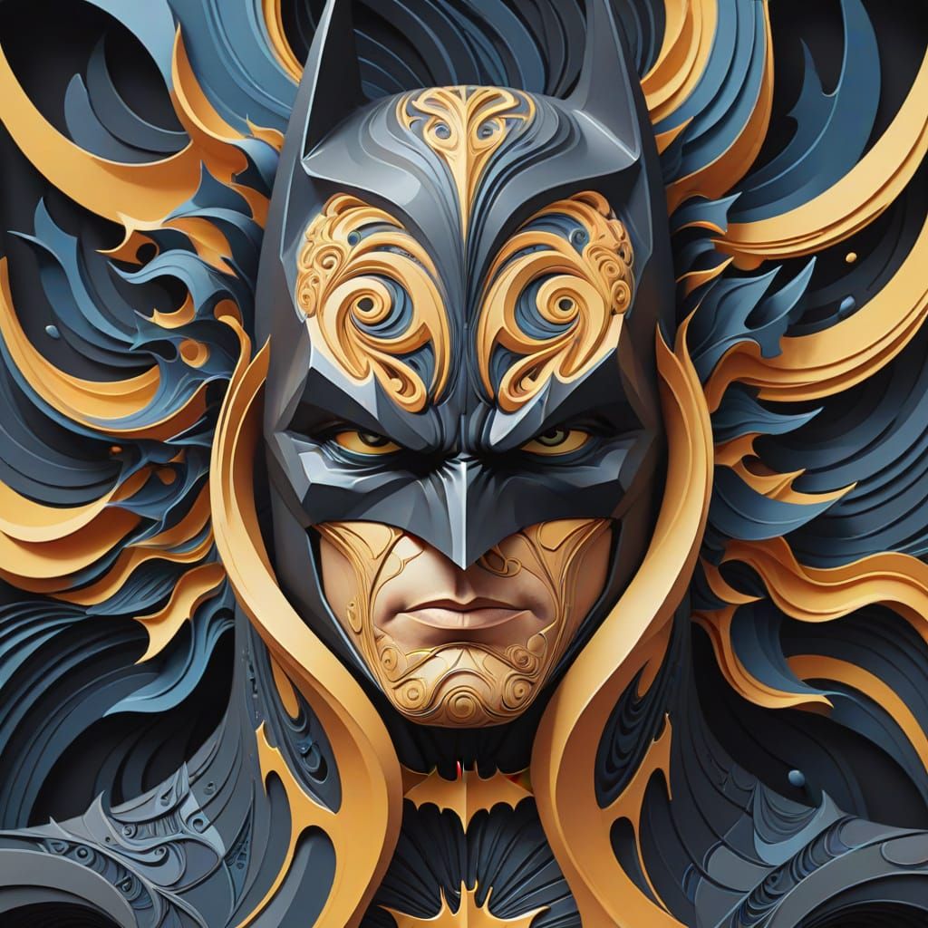 Abstract Fractal Batman in Gouache Style