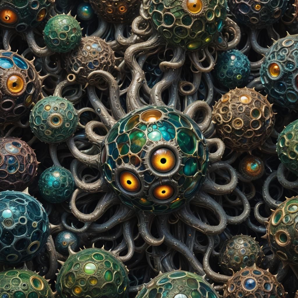 Hyperrealistic Yog-Sothoth: Iridescent Orbs in Flux