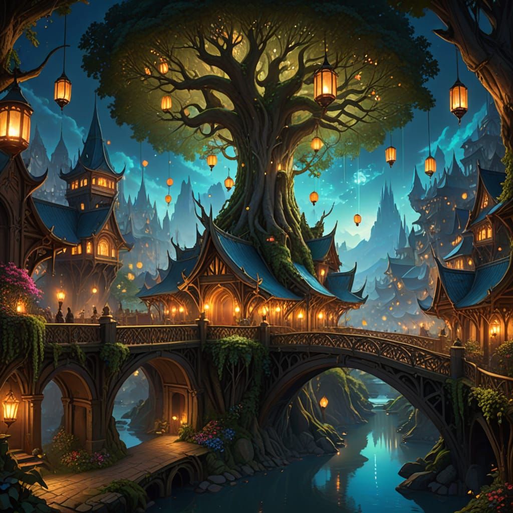 Ethereal Elven City in a Giant Tree