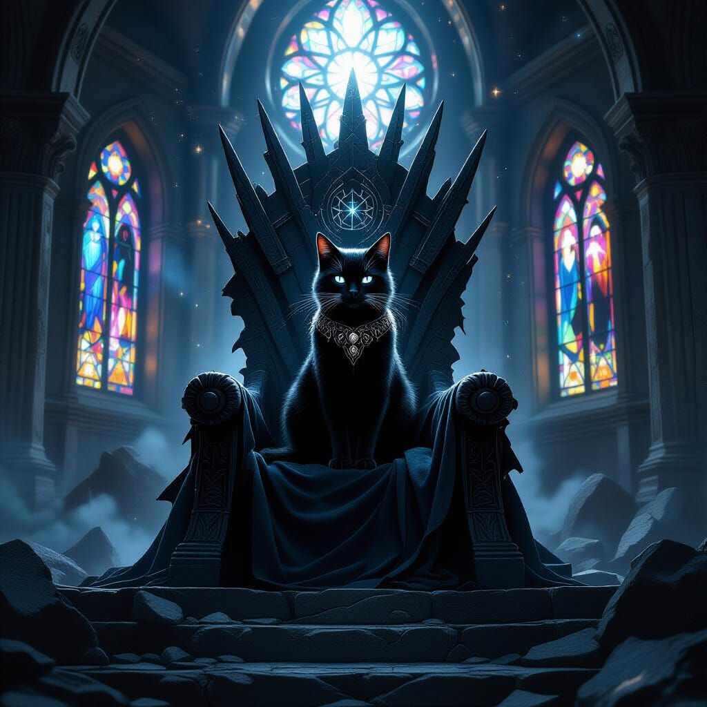 Obsidian Cat on Throne in Celestial Temple