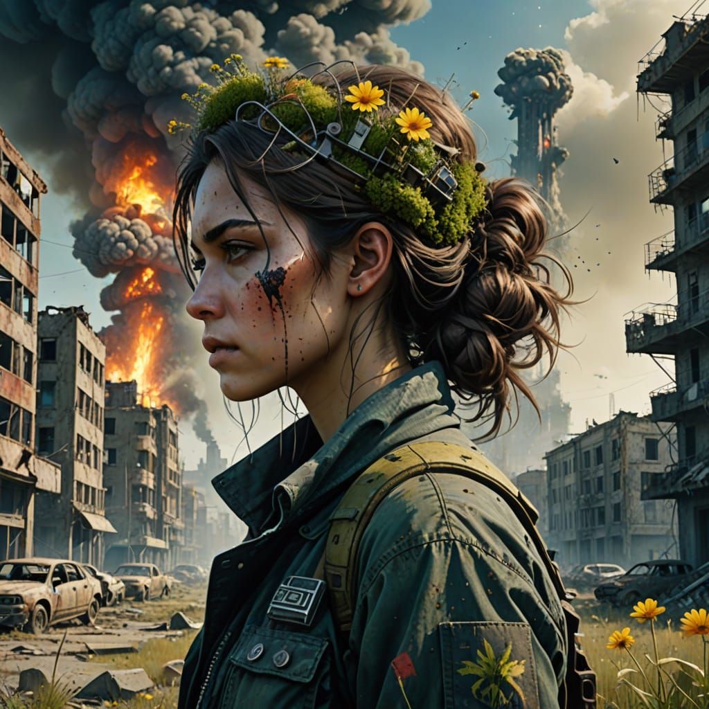 Post-Apocalyptic Double Exposure Art with Vibrant Colors