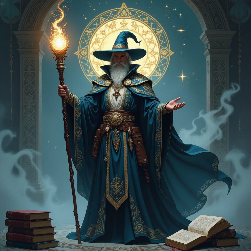 Magician with Glowing Staff Fantasy Art