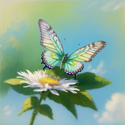 Impressionist Butterfly in Vibrant Floral Field