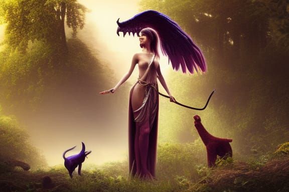 Mysterious Woman Raised by Animals: Fantasy Art