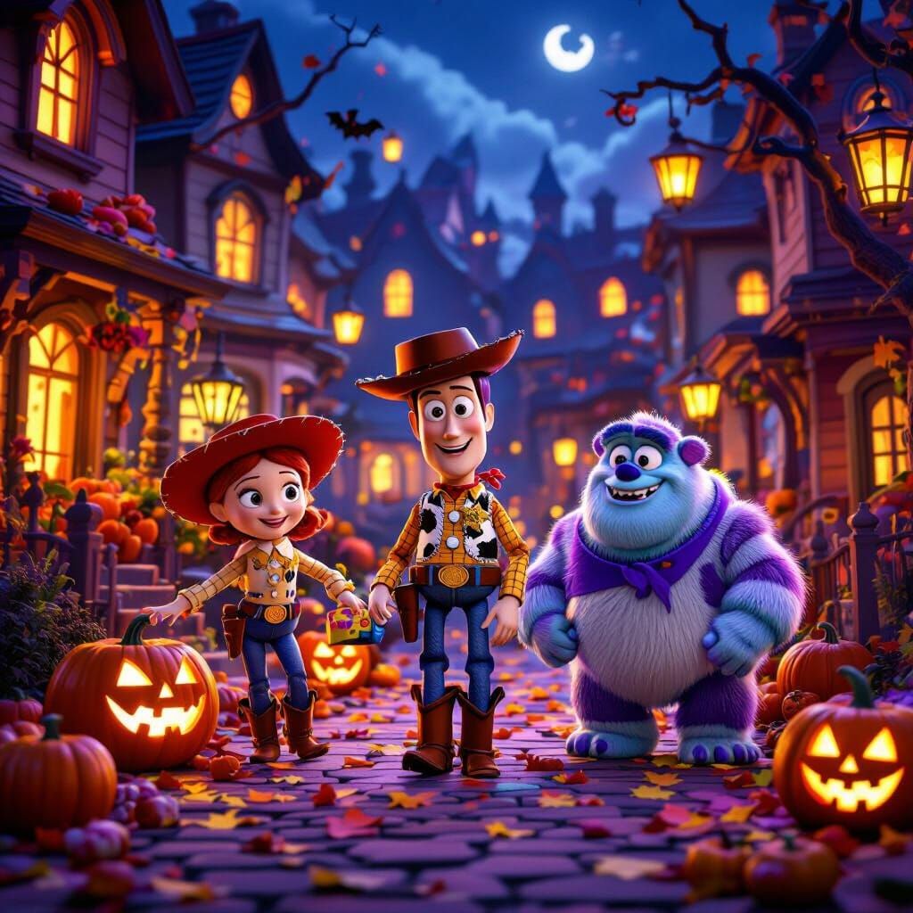 Pixar Characters Halloween in Candy Town