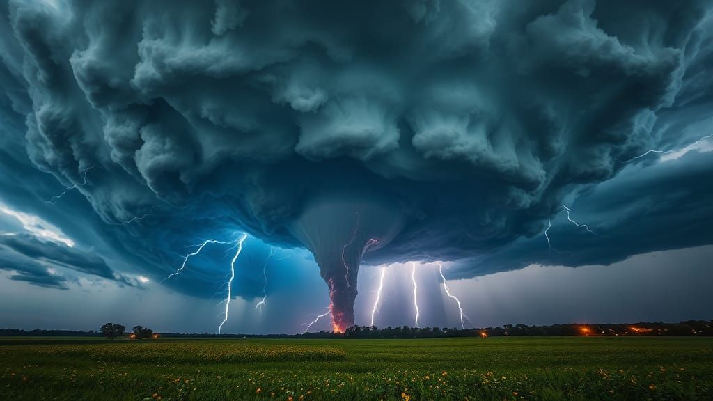 Dramatic landscape concept art. Thunderstorm