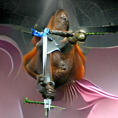 Orangutan Warrior with Sword in Jungle