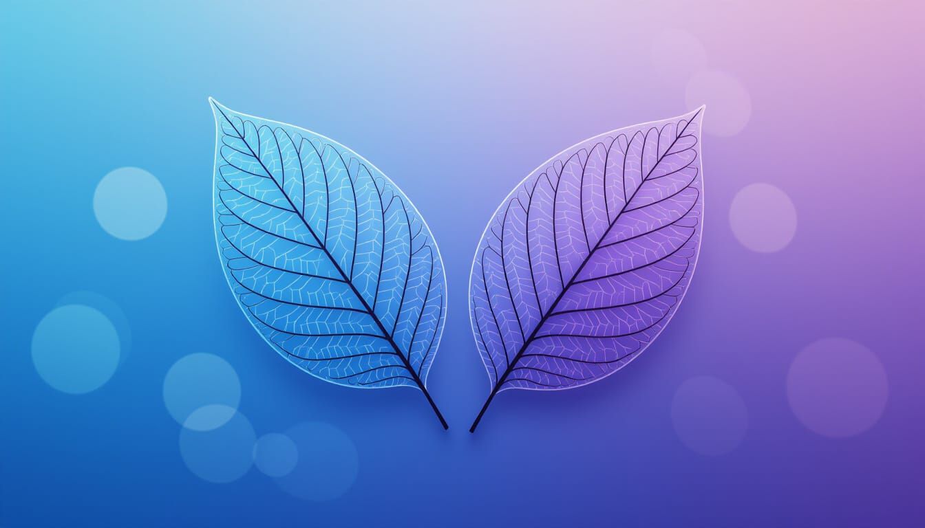 Transparent Skeleton Leaves on Cyan to Violet Gradient