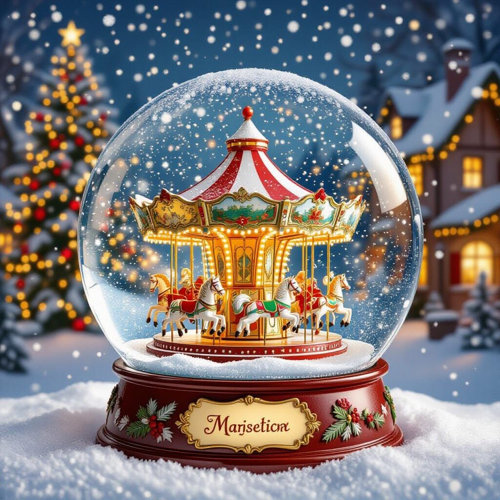 Magical Christmas Market Scene Inside Snow Globe