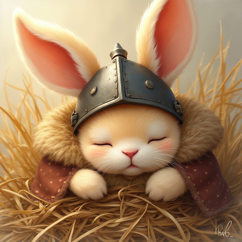 Whimsical Viking Bunny in Cozy Medieval Slumber