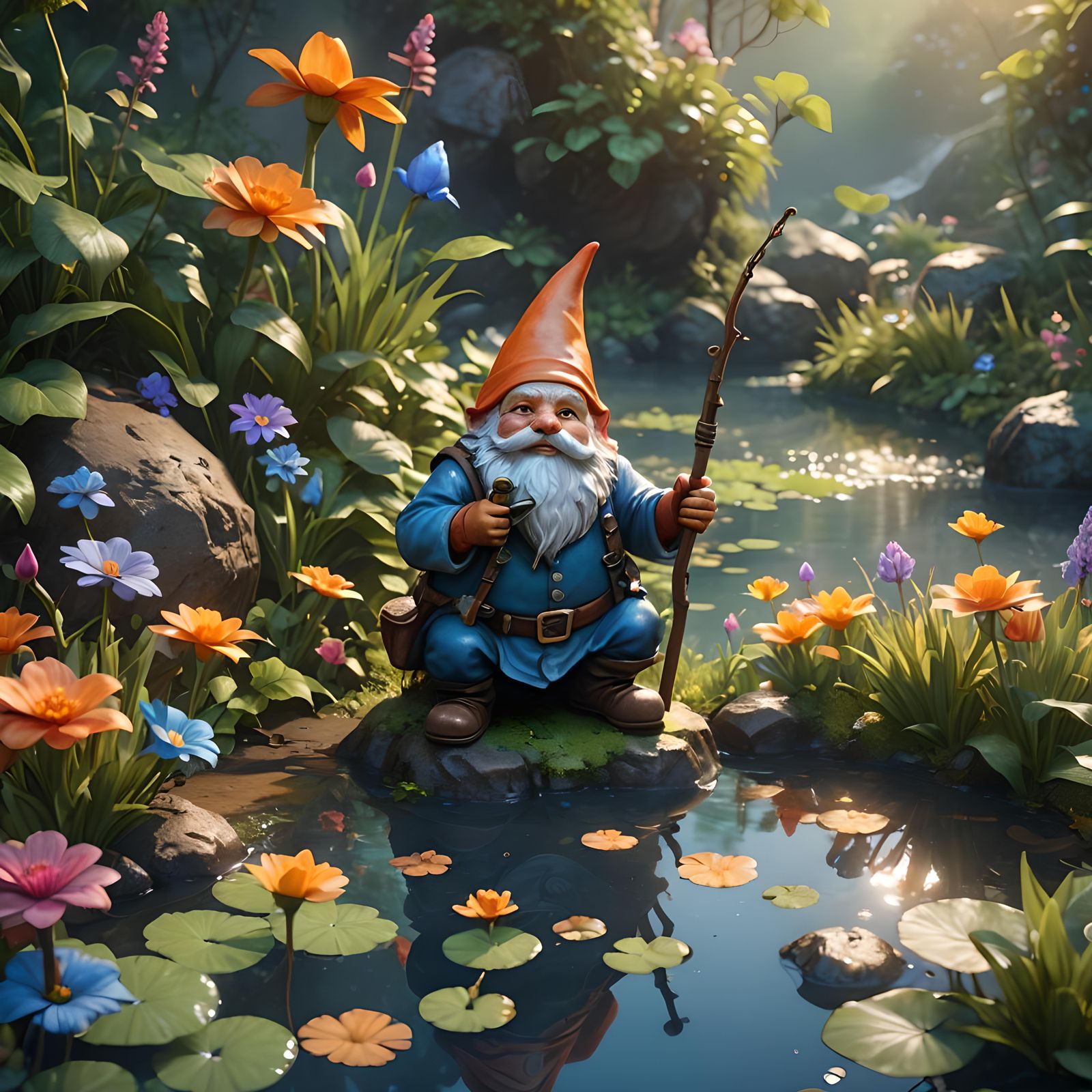 Garden Gnome Fishing: Detailed Matte Painting
