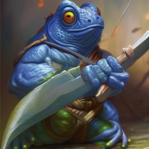 Happy Blue Grung Wielding Spear: Comic Book Art