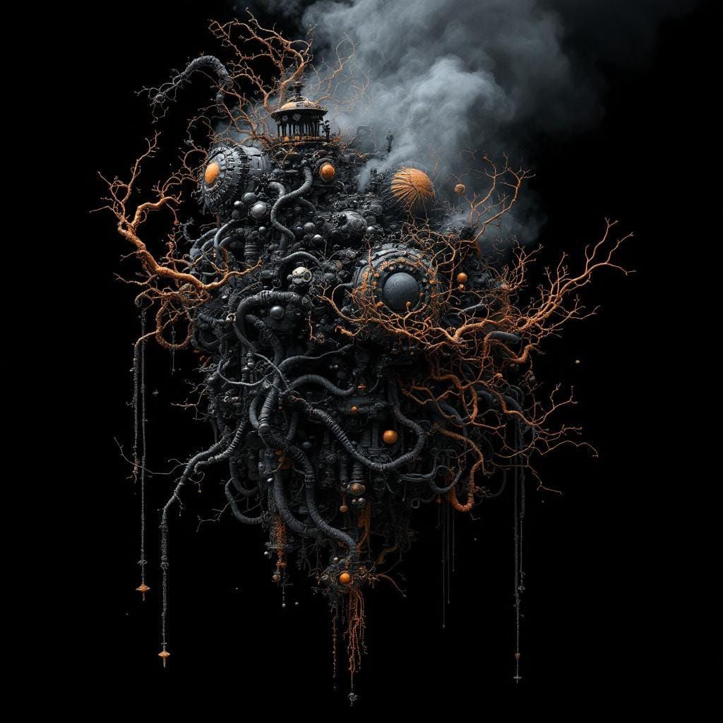 Surreal Carbonized Engine in Dreamcore Style