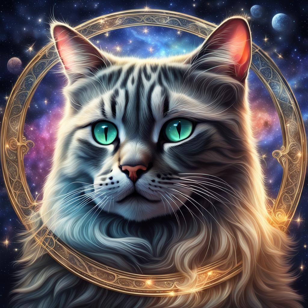 Hyperrealistic Cat Purring in Astral Style