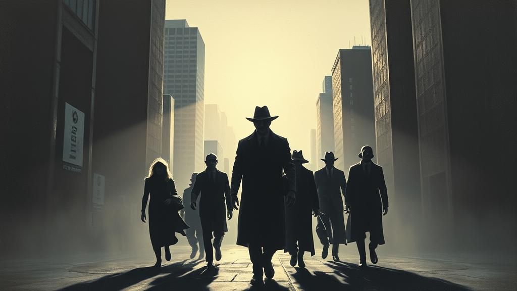 Shadow People Emerge Into Cityscape, Oil Painting