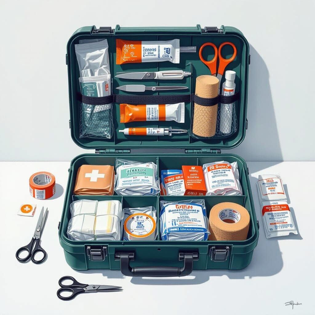 Detailed First Aid Kit with Medical Supplies