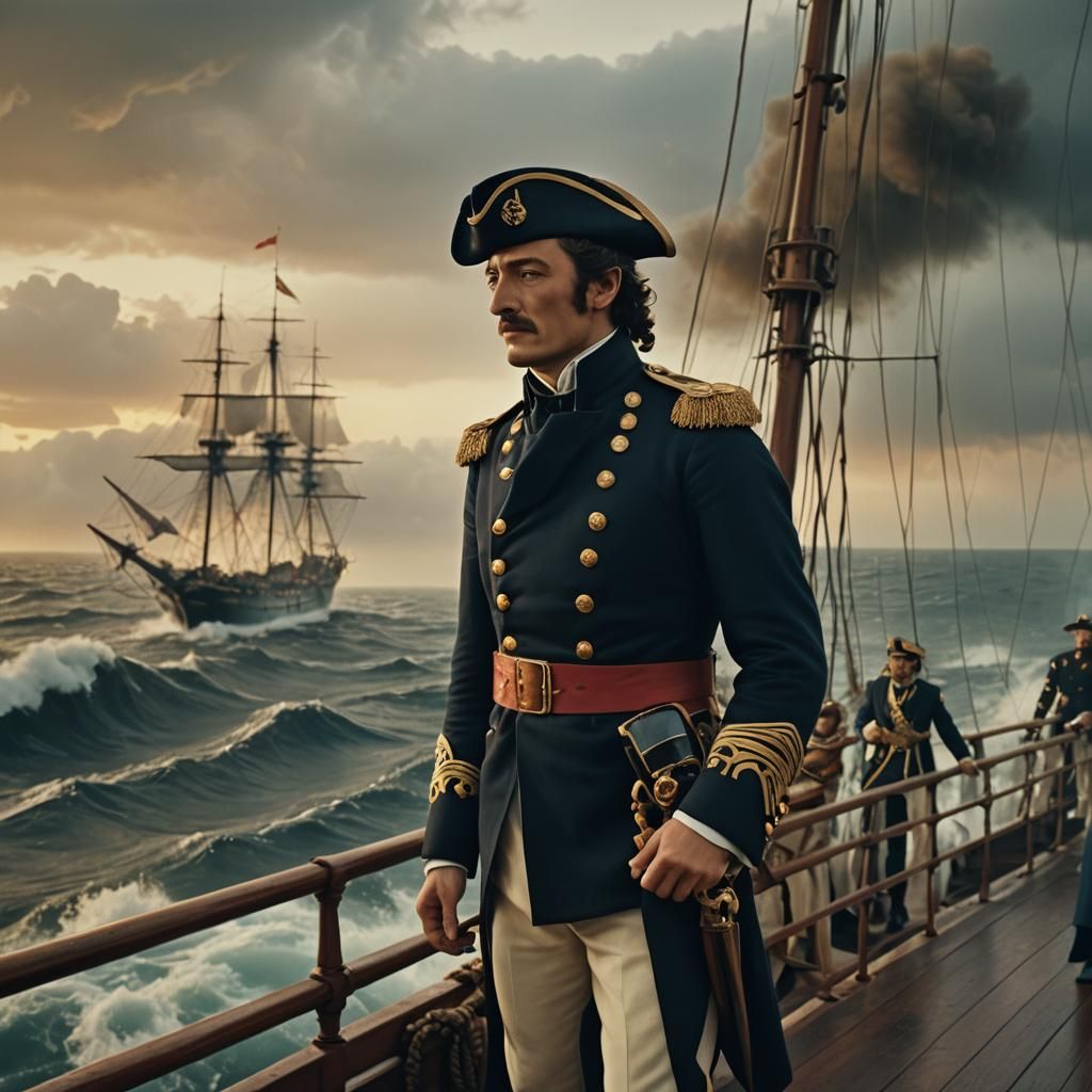 Napoleonic Naval Battle in Impressionist Style