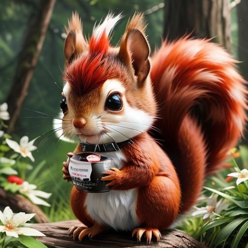 Cute Red Baby Squirrel with Mohawk, Digital Art