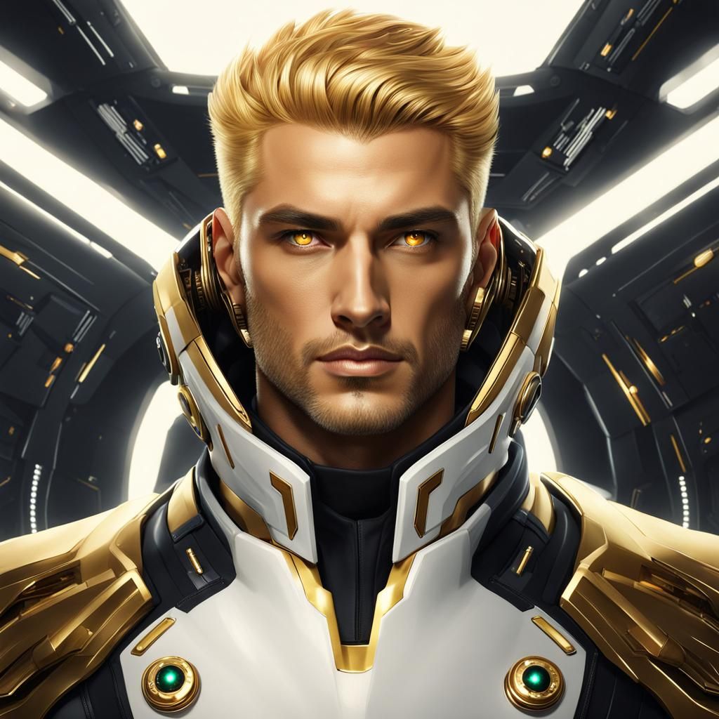 Sci-Fi Pilot with Golden Hair and Eyes