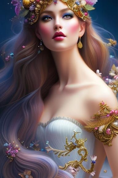 Intricate Christmas Fairy Goddess Portrait in Oil