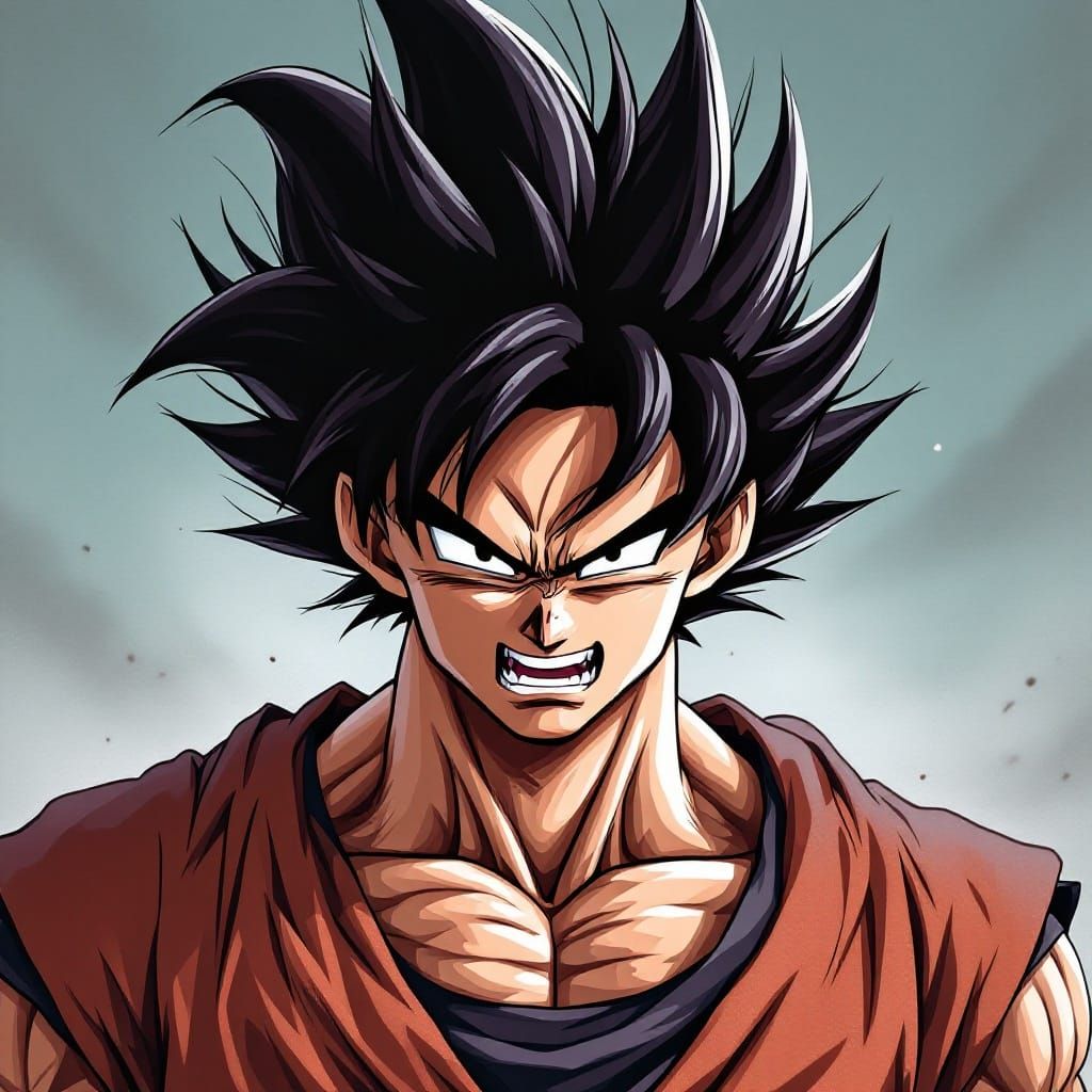 Hyper-Realistic Goku in Manga-Inspired Anger