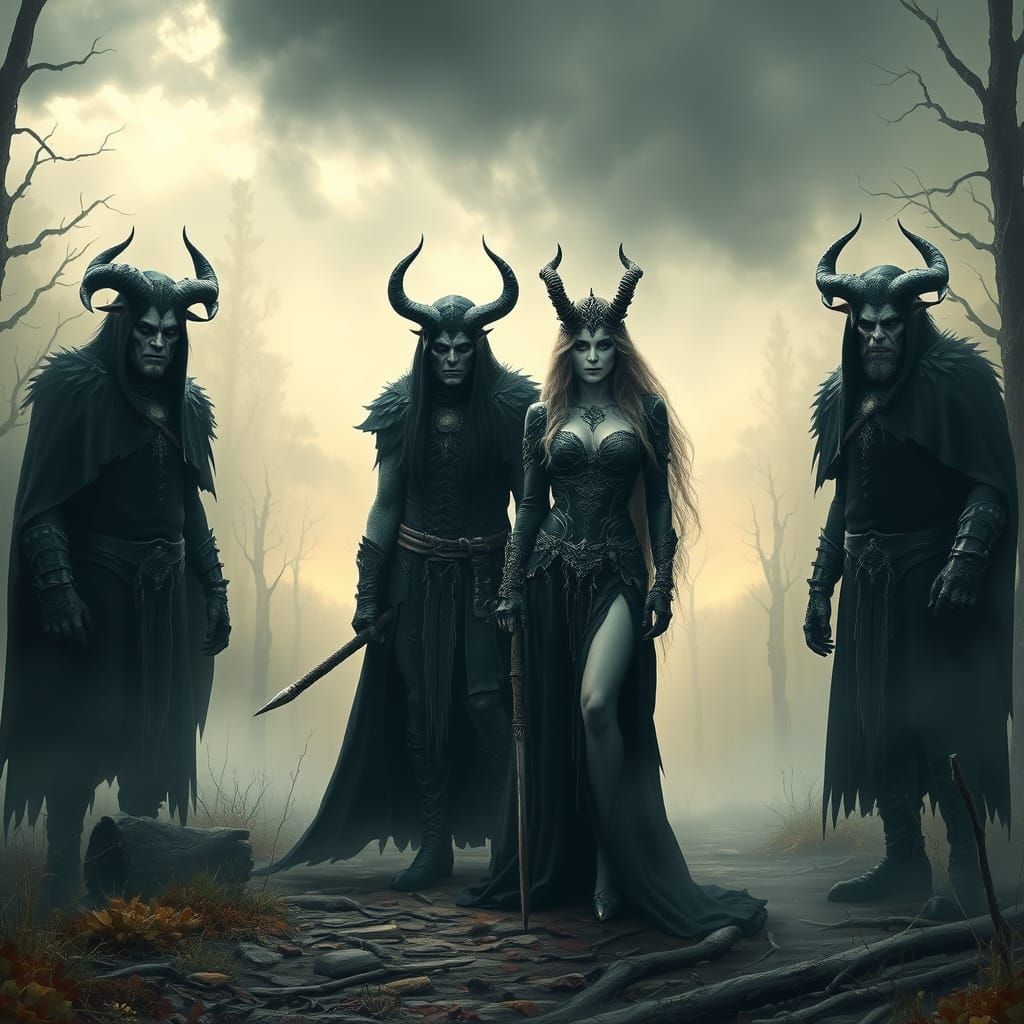 Utgard-Loki in Dark Mystic Forest with Agnes the Sorceress a...