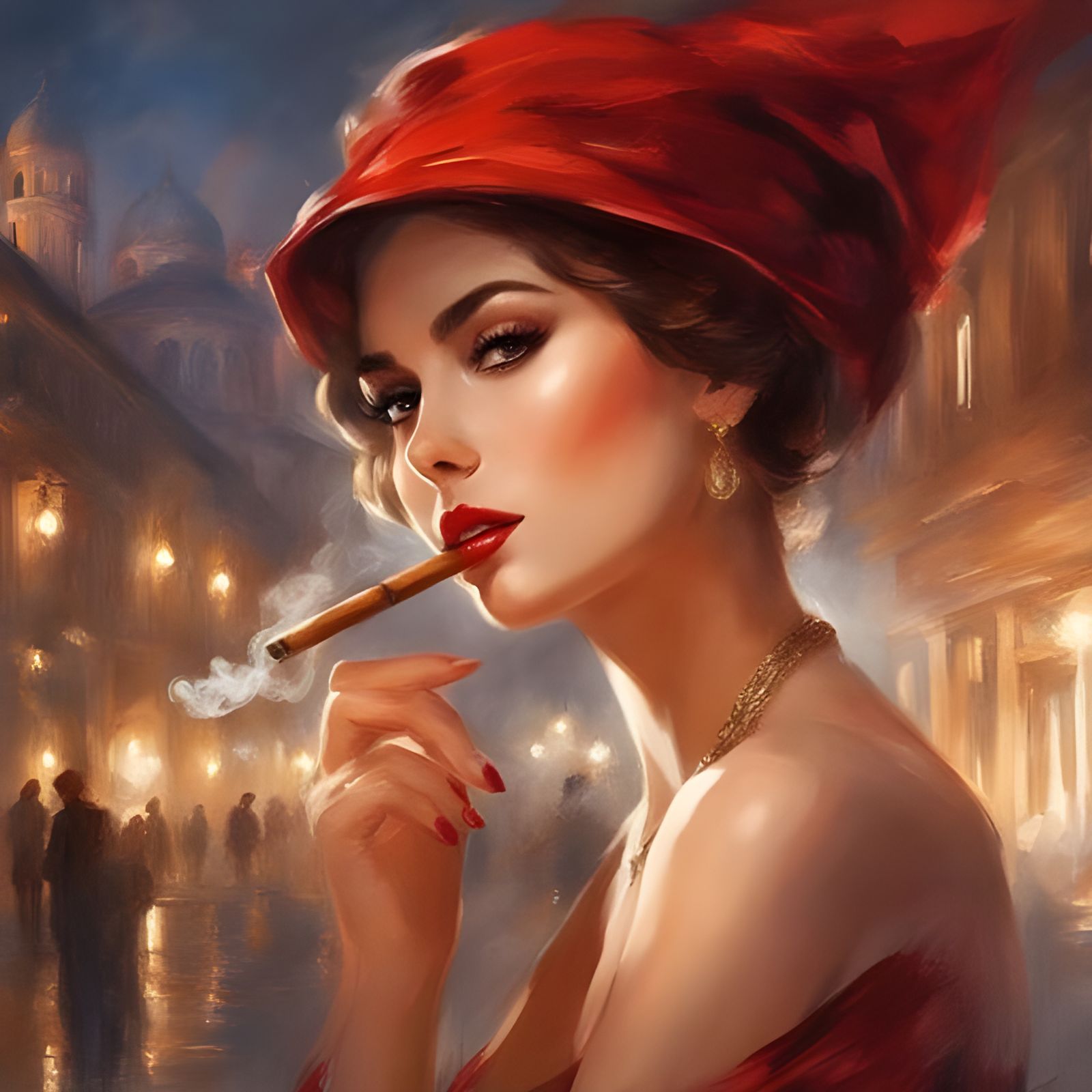 Attractive Italian Woman Portrait in Red and Black